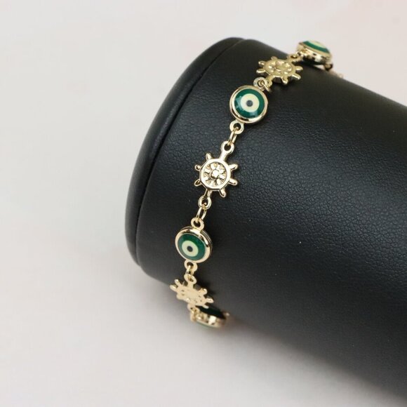 "Rose Gold Evil Eye & Wheel Charm Bracelet, Adjustable Protection Style,XPBL0739 - Picture 12 of 12